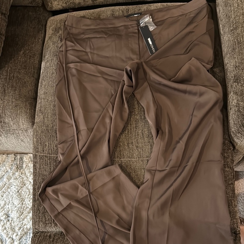 Fashion Nova Brown Wide-Leg High-Rise Jumpsuit Pants